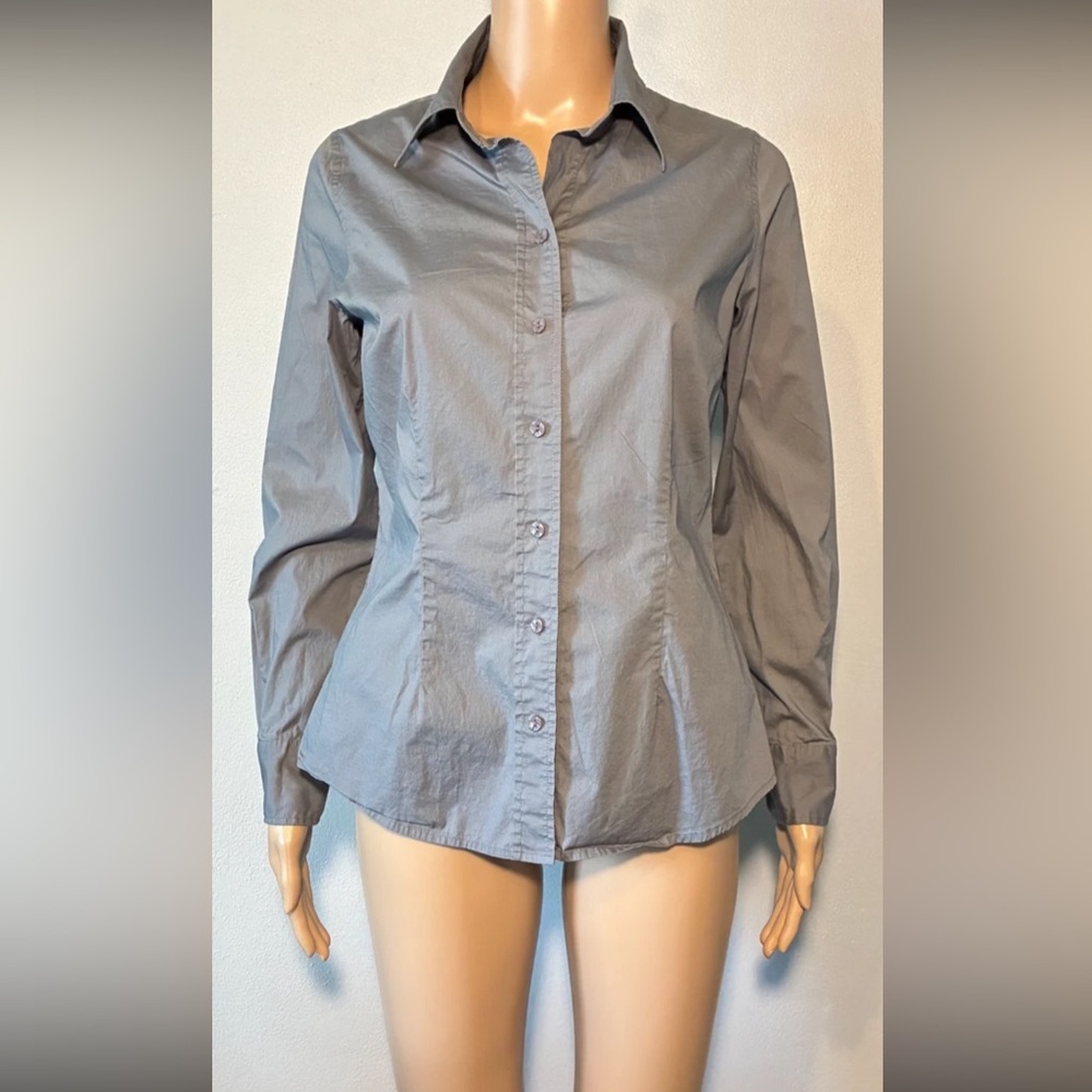 Coldwater Creek Women's Shirt SizeS Gray Cotton Blend Pleated Button Up Collared